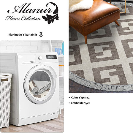 Dekoreko Kaymaz Taban Djt Salon Halısı Trend Saçaklı Yuvarlak Modern 606M