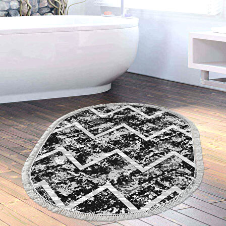 Dekoreko Kaymaz Taban Djt Banyo Halısı Trend Saçaklı Oval İskandinav F5128