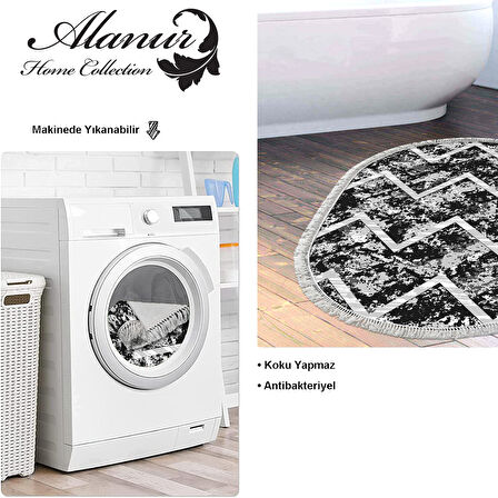 Dekoreko Kaymaz Taban Djt Banyo Halısı Trend Saçaklı Oval İskandinav F5128
