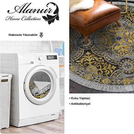 Dekoreko Kaymaz Taban Djt Salon Halısı Trend Saçaklı Yuvarlak Modern 659M