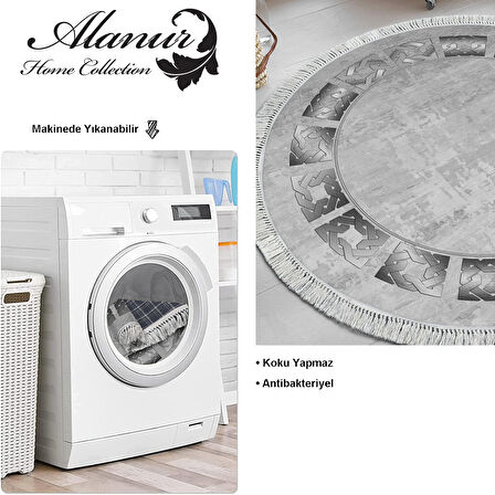 Dekoreko Kaymaz Taban Djt Mutfak Halısı Star Pamuk Saçaklı Yuvarlak Modern 691M