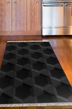 Kaymaz Dijital Mutfak & Salon Halı Star Pamuk Saçaklı Geometrik E5016