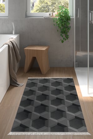 Kaymaz Dijital Mutfak & Salon Halı Star Pamuk Saçaklı Geometrik E5016