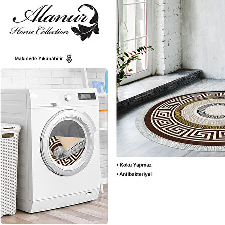 Dekoreko Kaymaz Taban Djt Salon Halısı Yıldız Deri Saçaklı Yuvarlak Modern 675M