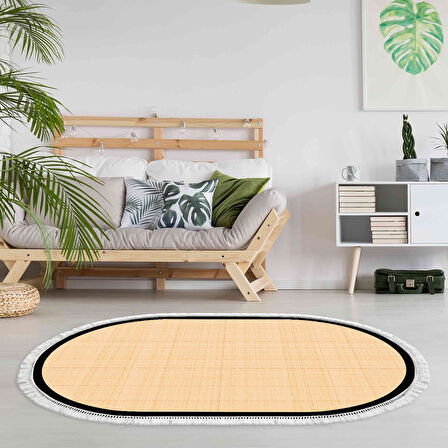 Alanur Home Kaymaz Taban Djt Banyo Mutfak Salon Halı Yıldız Deri Saçaklı Oval Dokuma Desen E5007
