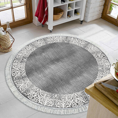 Dekoreko Kaymaz Taban Djt Mutfak Halısı Star Pamuk Saçaklı Yuvarlak Modern 1460