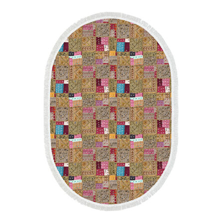 Dekoreko Kaymaz Taban Djt Salon Halısı Star Pamuk Saçaklı Oval Modern 2155M