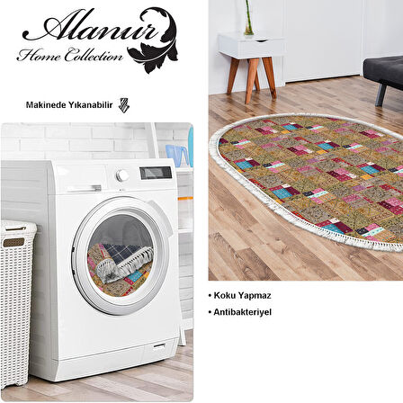 Dekoreko Kaymaz Taban Djt Salon Halısı Star Pamuk Saçaklı Oval Modern 2155M