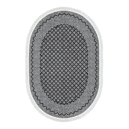 Dekoreko Kaymaz Taban Djt Salon Halısı Trend Saçaklı Oval Modern M5001