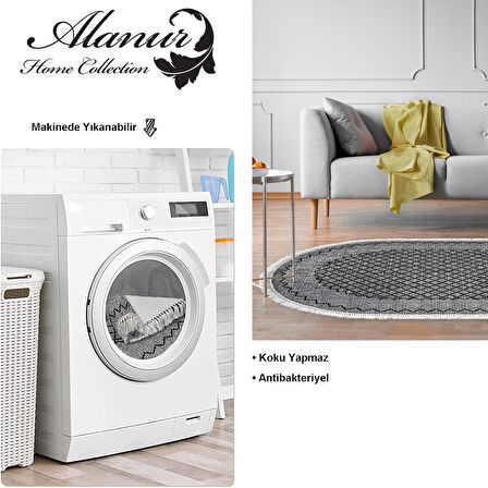 Dekoreko Kaymaz Taban Djt Salon Halısı Trend Saçaklı Oval Modern M5001