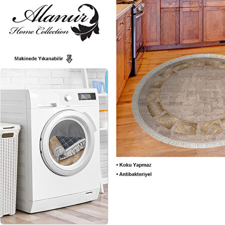 Dekoreko Kaymaz Taban Djt Mutfak Halısı Star Pamuk Saçaklı Yuvarlak Modern 691M