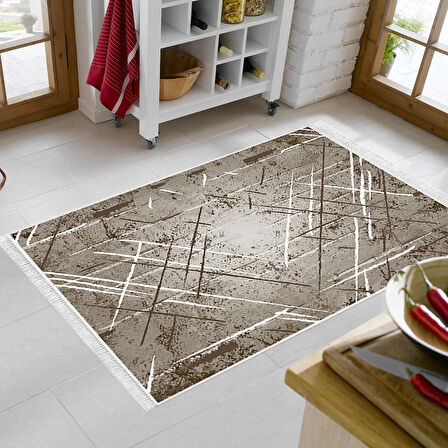 Dekoreko Kaymaz Taban Djt Mutfak Halısı Trend Saçaklı Modern M5003