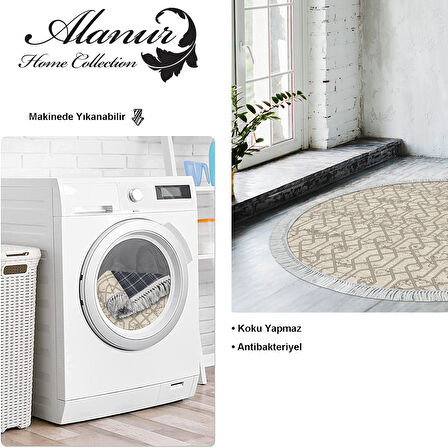 Dekoreko Kaymaz Taban Djt Salon Halısı Star Pamuk Saçaklı Yuvarlak Modern 757