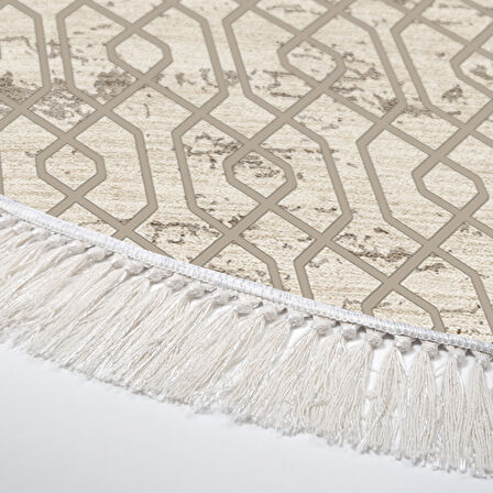 Dekoreko Kaymaz Taban Djt Salon Halısı Star Pamuk Saçaklı Yuvarlak Modern 757