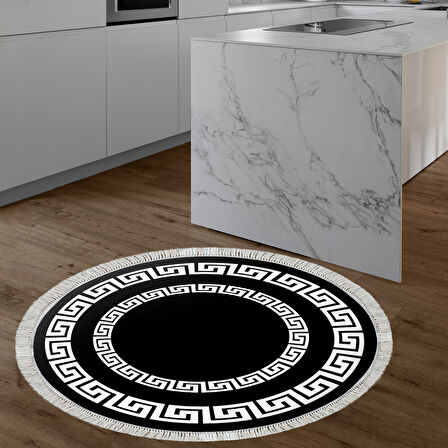 Dekoreko Kaymaz Taban Djt Mutfak Halısı Star Pamuk Saçaklı Yuvarlak Modern 650M