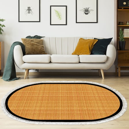 Alanur Home Kaymaz Taban Djt Banyo Mutfak Salon Halı  Trend Saçaklı Oval Dokuma Desen E5007