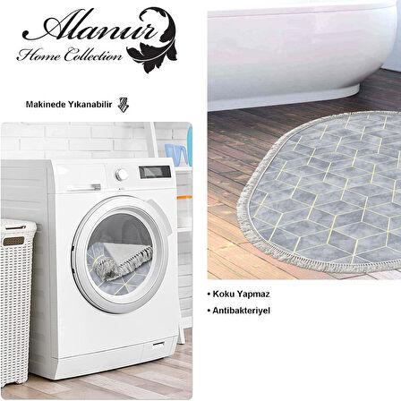 Dekoreko Kaymaz Taban Djt Banyo Halısı Trend Saçaklı Oval Modern 627M