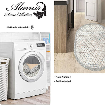 Dekoreko Kaymaz Taban Djt Mutfak Halısı Yıldız Deri Saçaklı Oval İskandinav F5079