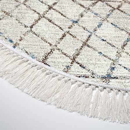 Dekoreko Kaymaz Taban Djt Mutfak Halısı Yıldız Deri Saçaklı Oval İskandinav F5079