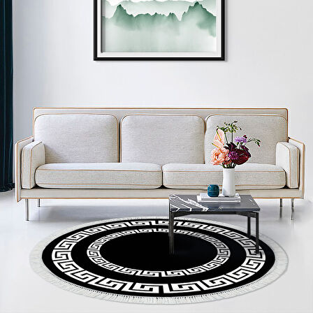 Dekoreko Kaymaz Taban Djt Salon Halısı Yıldız Deri Saçaklı Yuvarlak Modern 650M