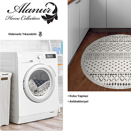 Dekoreko Kaymaz Taban Djt Mutfak Halısı Star Pamuk Saçaklı Yuvarlak İskandinav F5086