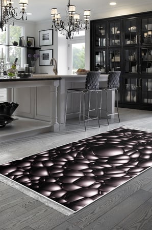 Kaymaz Dijital Mutfak & Salon Halı Trend Saçaklı Geometrik E5009