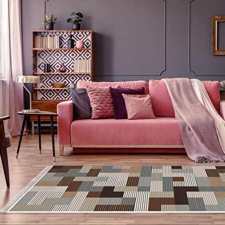 Dekoreko Kaymaz Taban Djt Salon Halısı Star Pamuk Saçaklı Modern Mu113