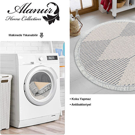 Dekoreko Kaymaz Taban Djt Mutfak Halısı Yıldız Deri Saçaklı Yuvarlak İskandinav F5085