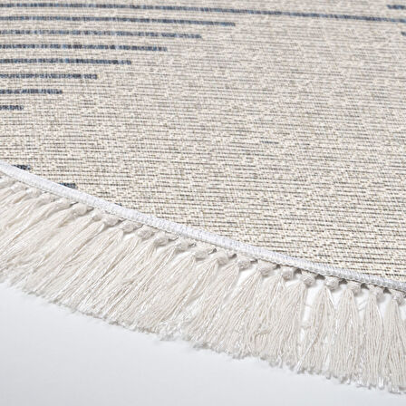 Dekoreko Kaymaz Taban Djt Mutfak Halısı Yıldız Deri Saçaklı Yuvarlak İskandinav F5085