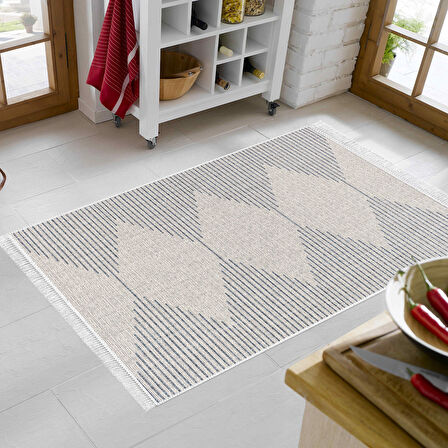 Dekoreko Kaymaz Taban Djt Mutfak Halısı Yıldız Deri Saçaklı İskandinav F5085