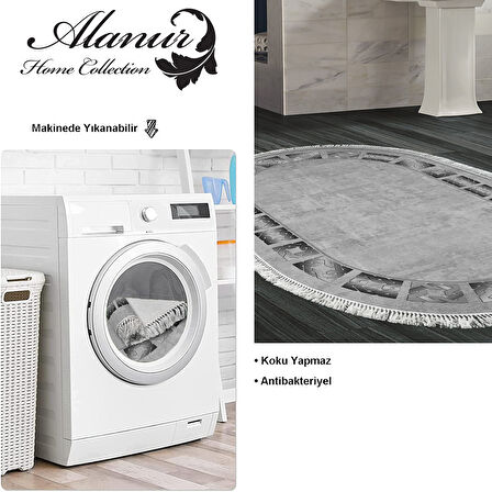Dekoreko Kaymaz Taban Djt Banyo Halısı Trend Saçaklı Oval Modern 691M