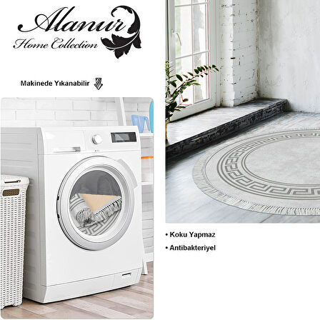 Dekoreko Kaymaz Taban Djt Salon Halısı Yıldız Deri Saçaklı Yuvarlak Modern 626M