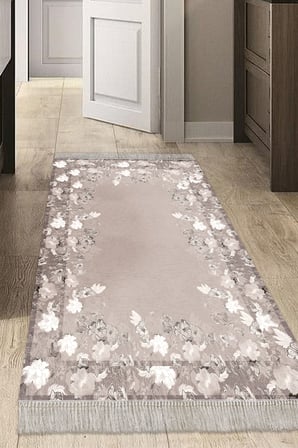 Dijital Baskılı Dikdörtgen Salon Halısı | Kaymaz Yıkanabilir | Keçe Taban Saçaklı | Çiçekli | P1388