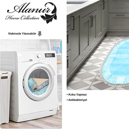 Dekoreko Kaymaz Taban Djt Mutfak Halısı Yıldız Deri Saçaklı Oval Modern 1460