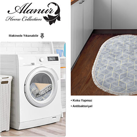 Dekoreko Kaymaz Taban Djt Mutfak Halısı Yıldız Deri Saçaklı Oval Modern 627M