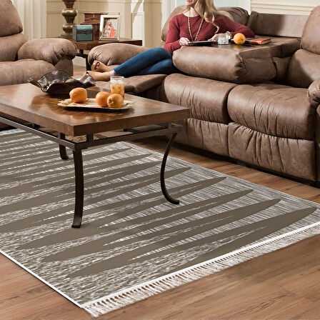 Dekoreko Kaymaz Taban Djt Salon Halısı Trend Saçaklı Modern M5045