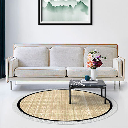 Alanur Home Kaymaz Taban Djt Banyo Mutfak Salon Halı Yıldız Deri Saçaklı Yuvarlak Dokuma Desen E5007