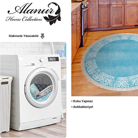 Dekoreko Kaymaz Taban Djt Mutfak Halısı Star Pamuk Saçaklı Yuvarlak Modern 1460