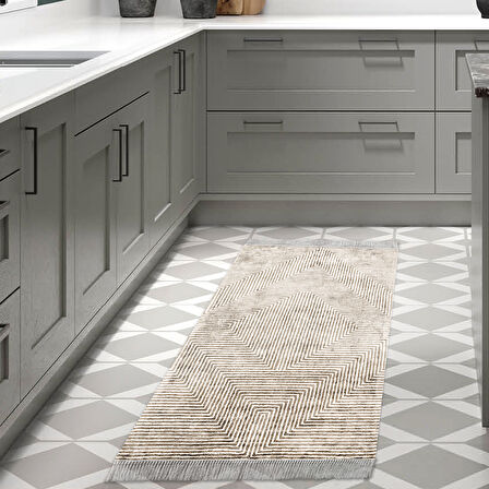 Dekoreko Kaymaz Taban Djt Mutfak Halısı Yıldız Deri Saçaklı Modern Mu134