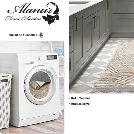 Dekoreko Kaymaz Taban Djt Mutfak Halısı Yıldız Deri Saçaklı Modern Mu134