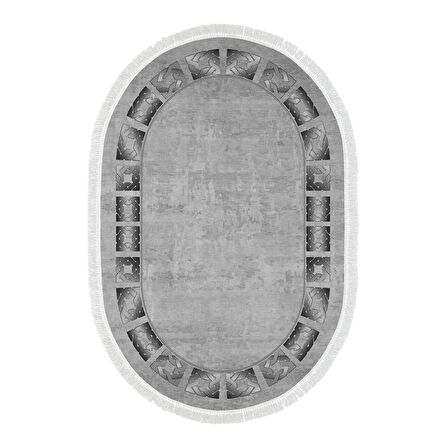 Dekoreko Kaymaz Taban Djt Salon Halısı Yıldız Deri Saçaklı Oval Modern 691M