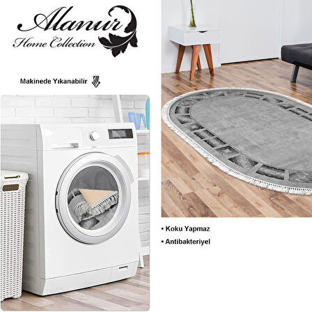 Dekoreko Kaymaz Taban Djt Salon Halısı Yıldız Deri Saçaklı Oval Modern 691M