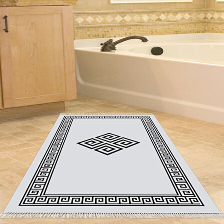 Dekoreko Kaymaz Taban Djt Banyo Halısı Yıldız Deri Saçaklı Modern 656M