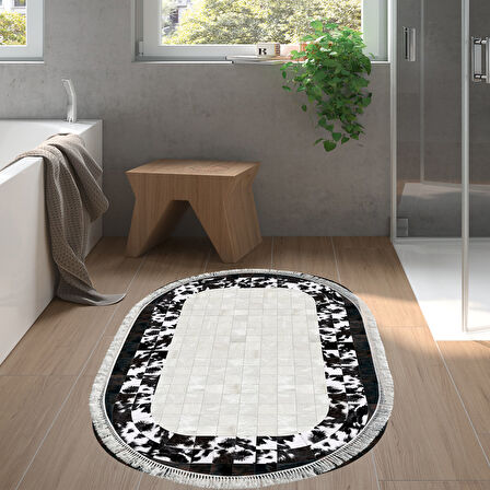 Dekoreko Kaymaz Taban Djt Banyo Halısı Star Pamuk Saçaklı Oval Modern 1495