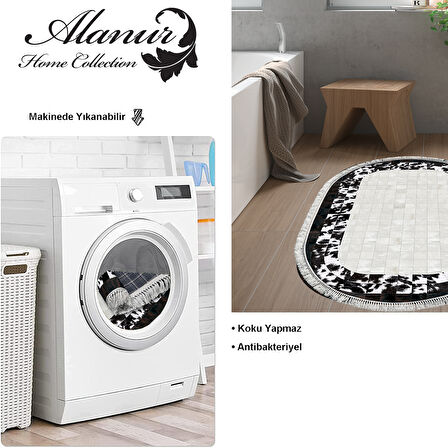 Dekoreko Kaymaz Taban Djt Banyo Halısı Star Pamuk Saçaklı Oval Modern 1495