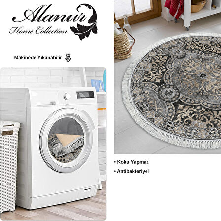 Dekoreko Kaymaz Taban Djt Mutfak Halısı Yıldız Deri Saçaklı Yuvarlak Modern 659M