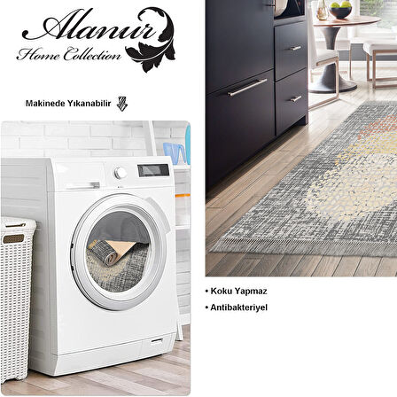 Dekoreko Kaymaz Taban Djt Mutfak Halısı Yıldız Deri Saçaklı Modern E4052 Krem Oranj Kırmızı