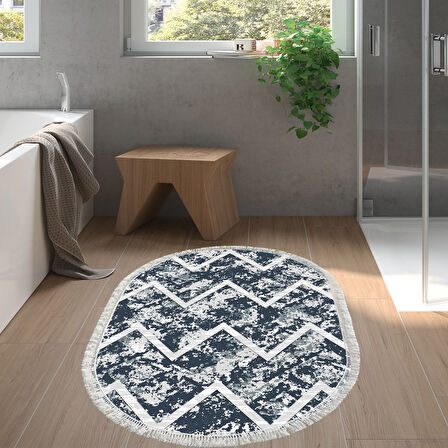 Dekoreko Kaymaz Taban Djt Banyo Halısı Trend Saçaklı Oval İskandinav F5128