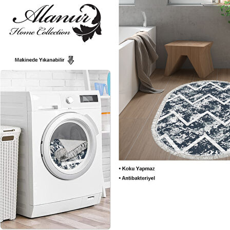 Dekoreko Kaymaz Taban Djt Banyo Halısı Trend Saçaklı Oval İskandinav F5128