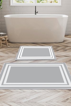 Kaymaz Yıkanabilir Dijital Baskılı 2'li Klozet Takımı | Dikdörtgen | Keçe Taban | Geometrik | 1696